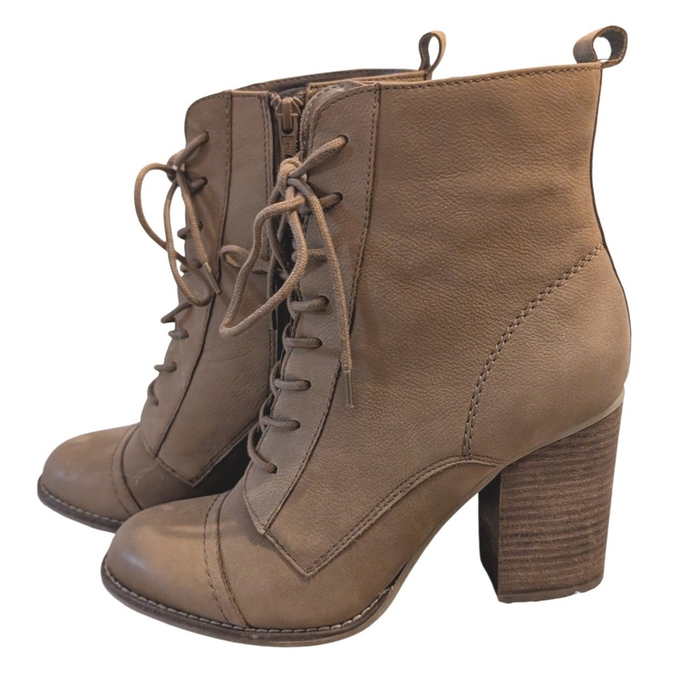 Aldo Womens Brown Leather Lace Up Block Heel Ankle Boots 9 Combat Western Office